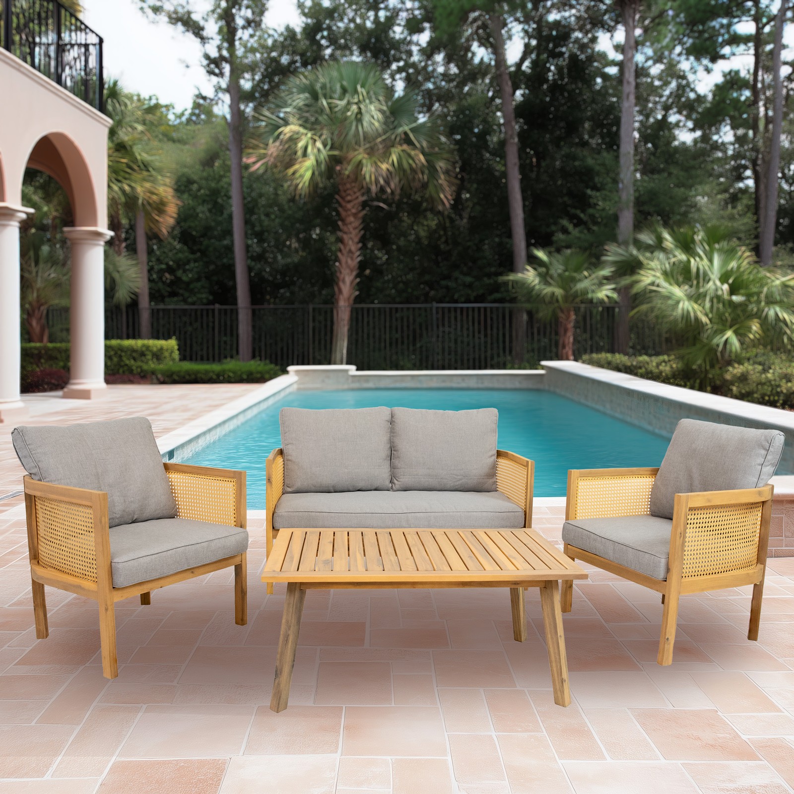 Sanibel 4-Piece Acacia Outdoor Conversation Set - Gray by Sunnydaze