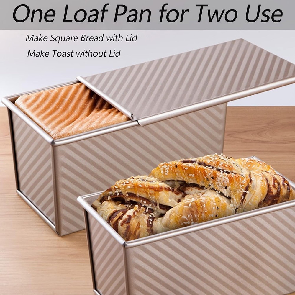 Pullman Loaf Pan with Lid, 1Pound Dough Capacity Rectangular Bread Pan, Non-S...