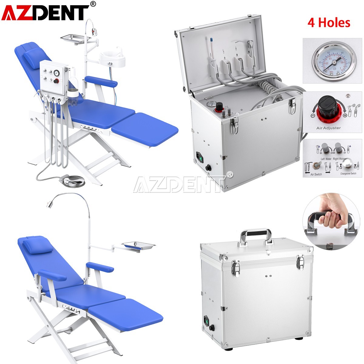 Portable Dental Delivery Unit Suction System with Air Compressor 4Hole /Chair