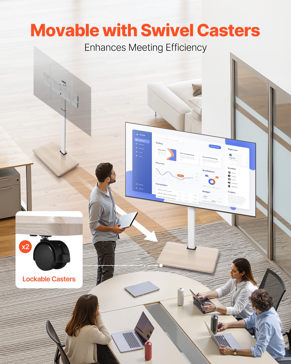 Rolling TV Stand Mobile TV Cart Holds Up to 99 lbs for 32-70 Inch Screens