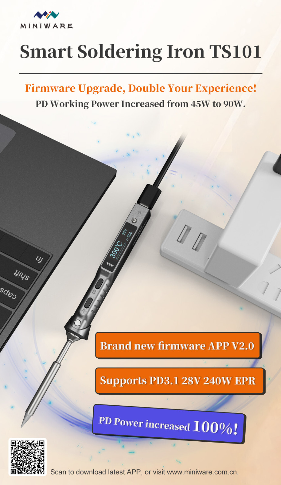 TS101 Soldering Iron Set B2/BC2/I Tips 65W Temperature Adjustable 50-400℃ USB-C