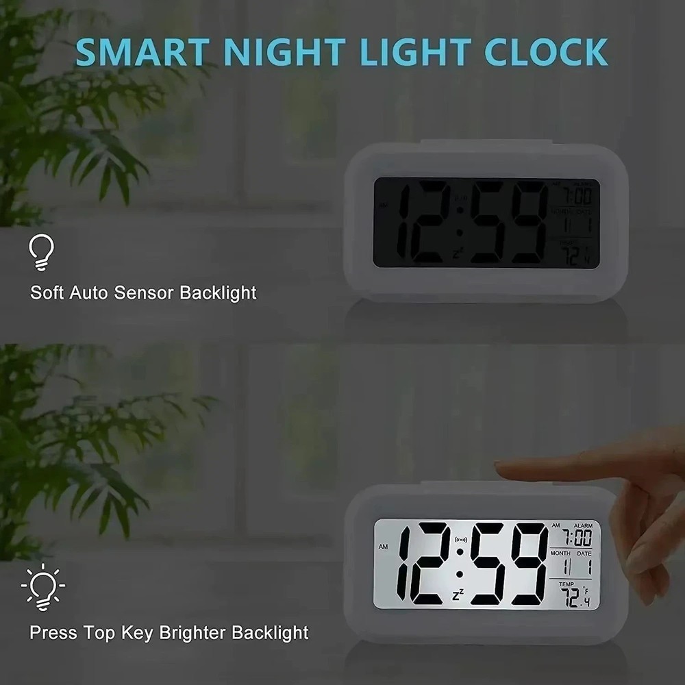 LED Digital Alarm Clock Snooze Backlight Calendar Time Display Table Desktop