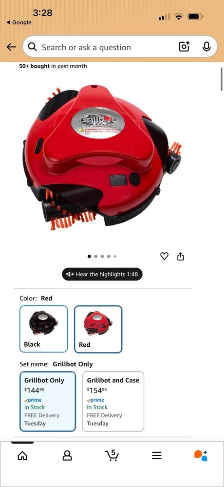 Grillbot Automatic Grill Cleaning Robot Red Rechargeable LCD Timer