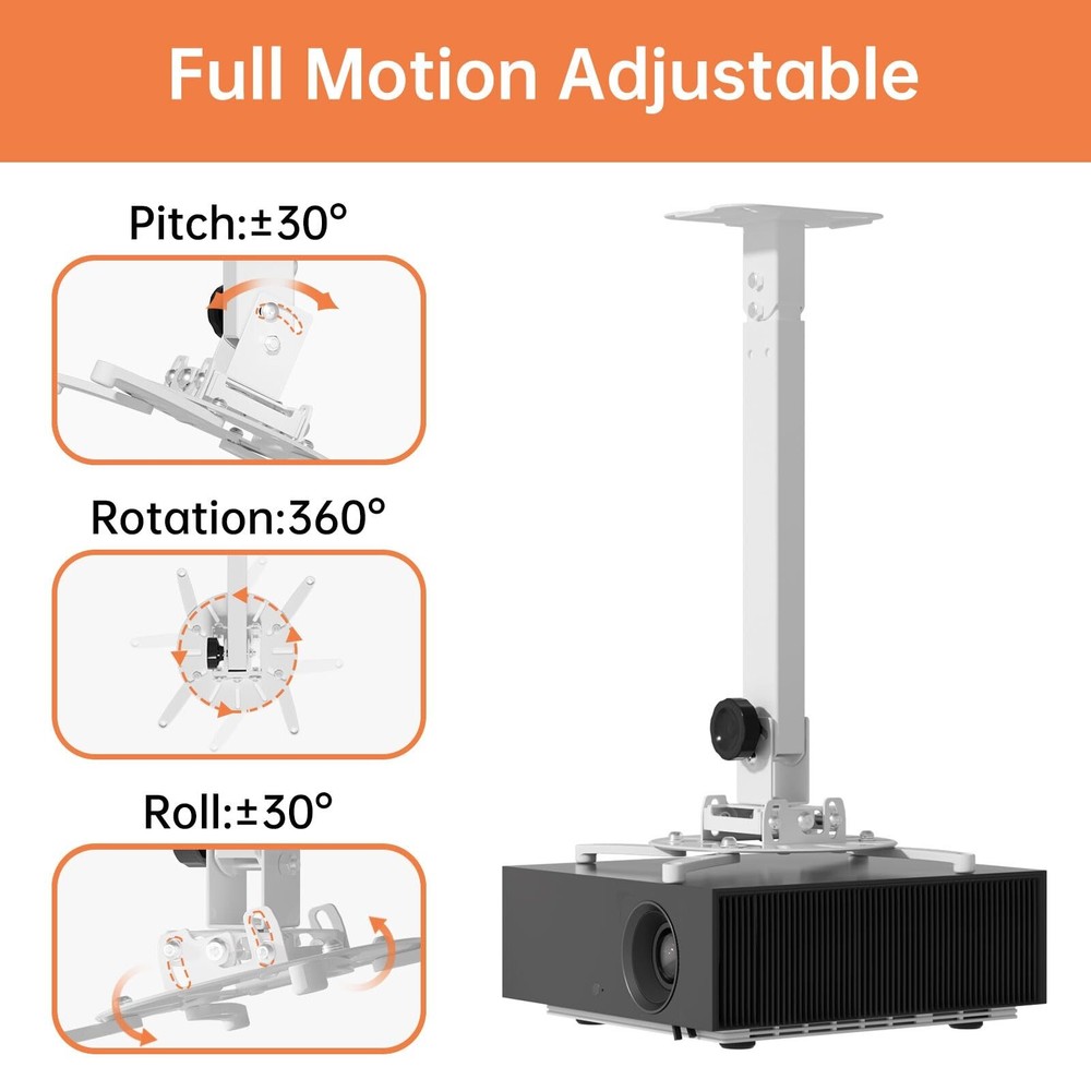 JOY worker Universal Projector Ceiling Mount Wall Bracket Holder Fits Flat or...