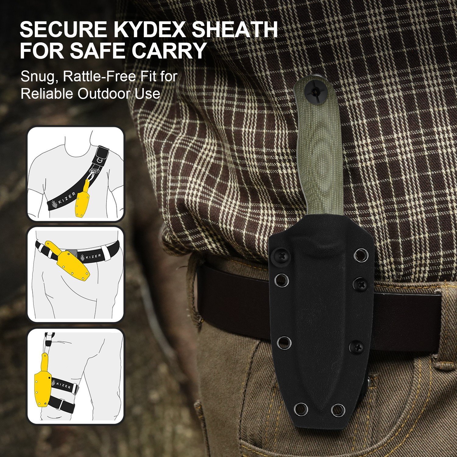 Kizer Drop Bear Fix 3 Fixed Knife 14C28N Blade Micarta Handle Medium Size 1101A2