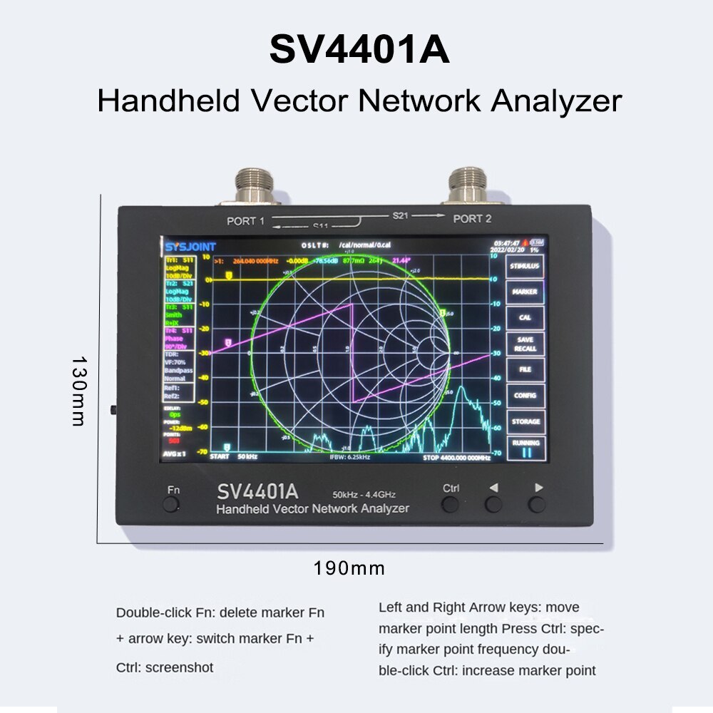 SV4401A 50KHz-4.4GHz VNA Vector Network Analyzer 100DB Dynamic 7 Inch Touch LCD