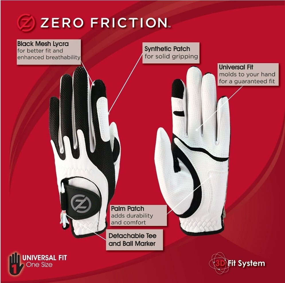 Zero Friction Junior Performance Synthetic Golf Glove Left Hand (White) - B2