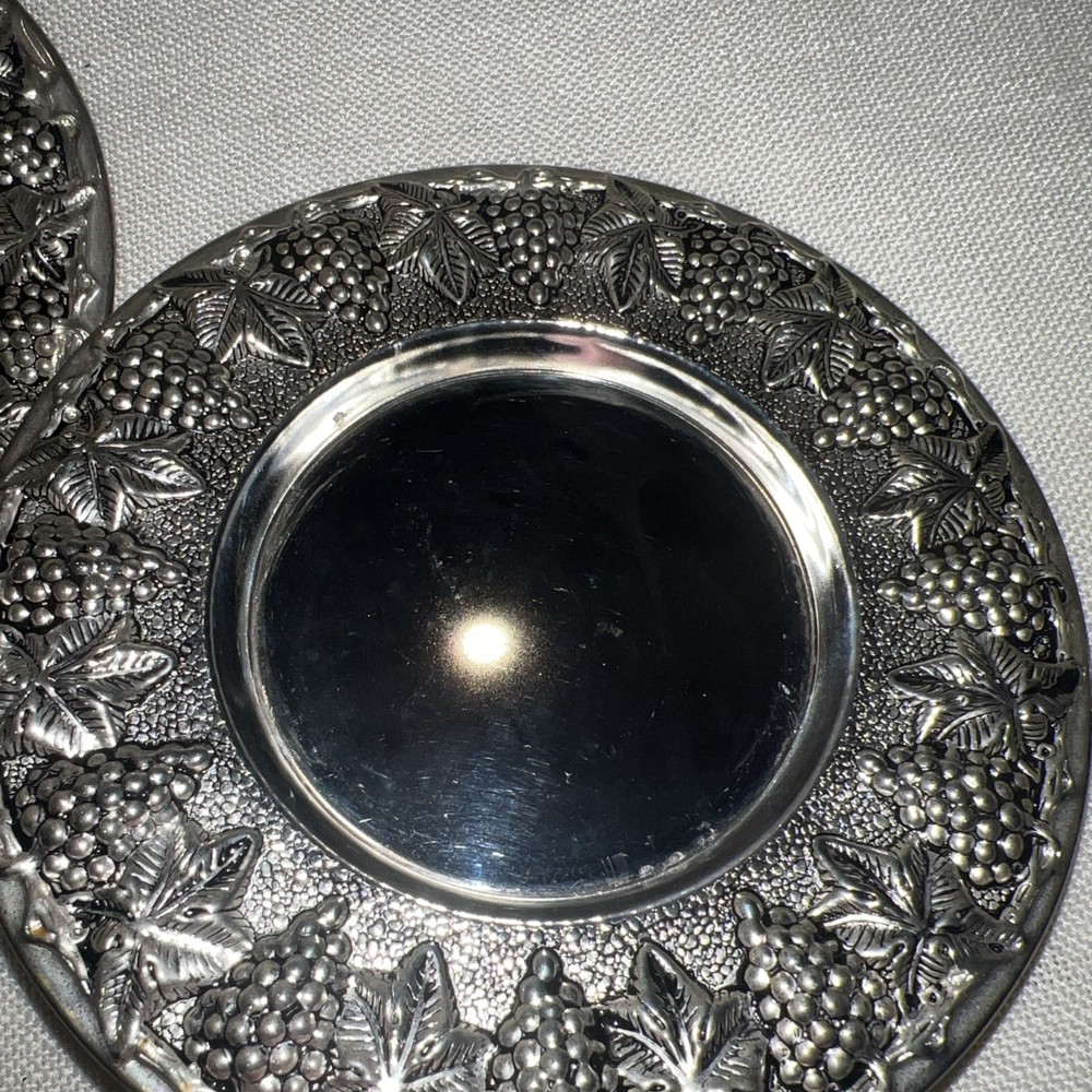 3~International SILVER Company Silver Plated Candle Grape Plate Coasters