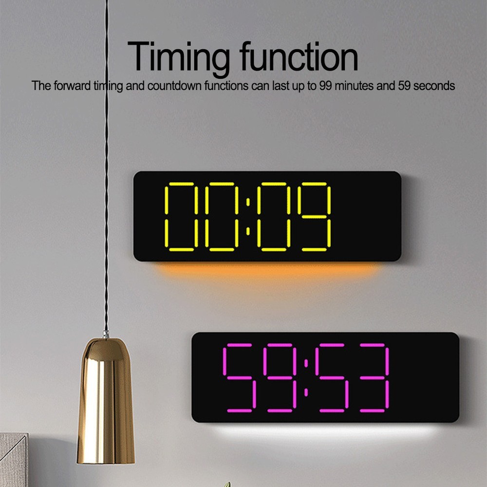 Digital RGB Wall Clock with Remote Control Temp Date Week Adjustable Brightness