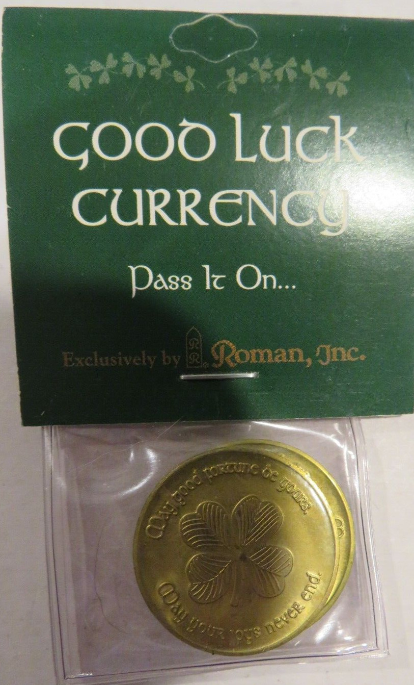 "Good Luck Token- Pass It On" 4 Pack- Roman Inc-Irish-4-Leaf Clover-St Patrick