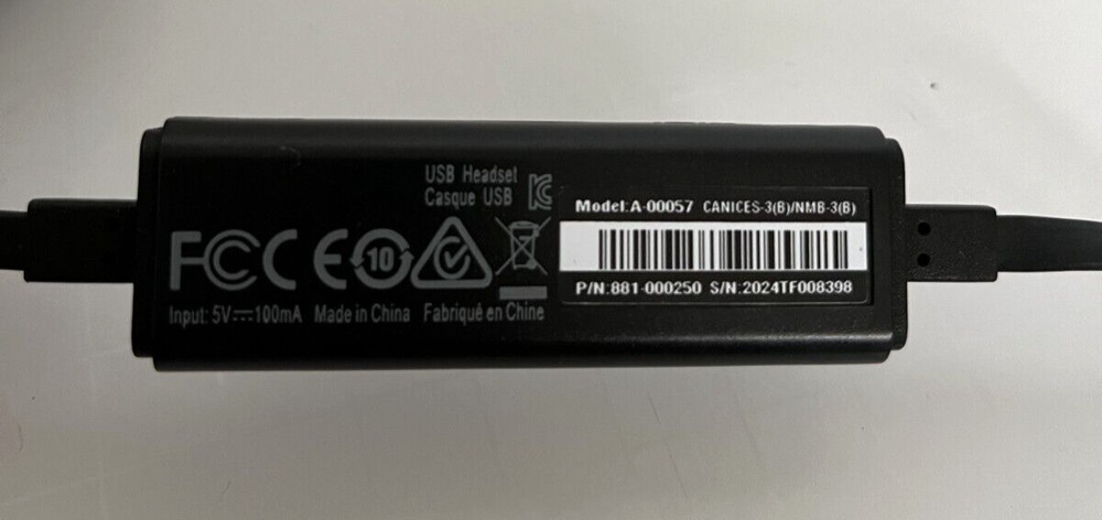 Logitech USB Headset Model: A00057, PN: 881-000250