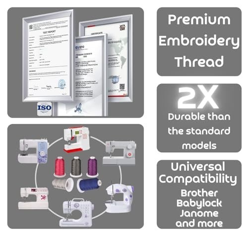 63-Color Embroidery Thread Kit - 550 Yards Each, 40WT Polyester, Stackable Box &