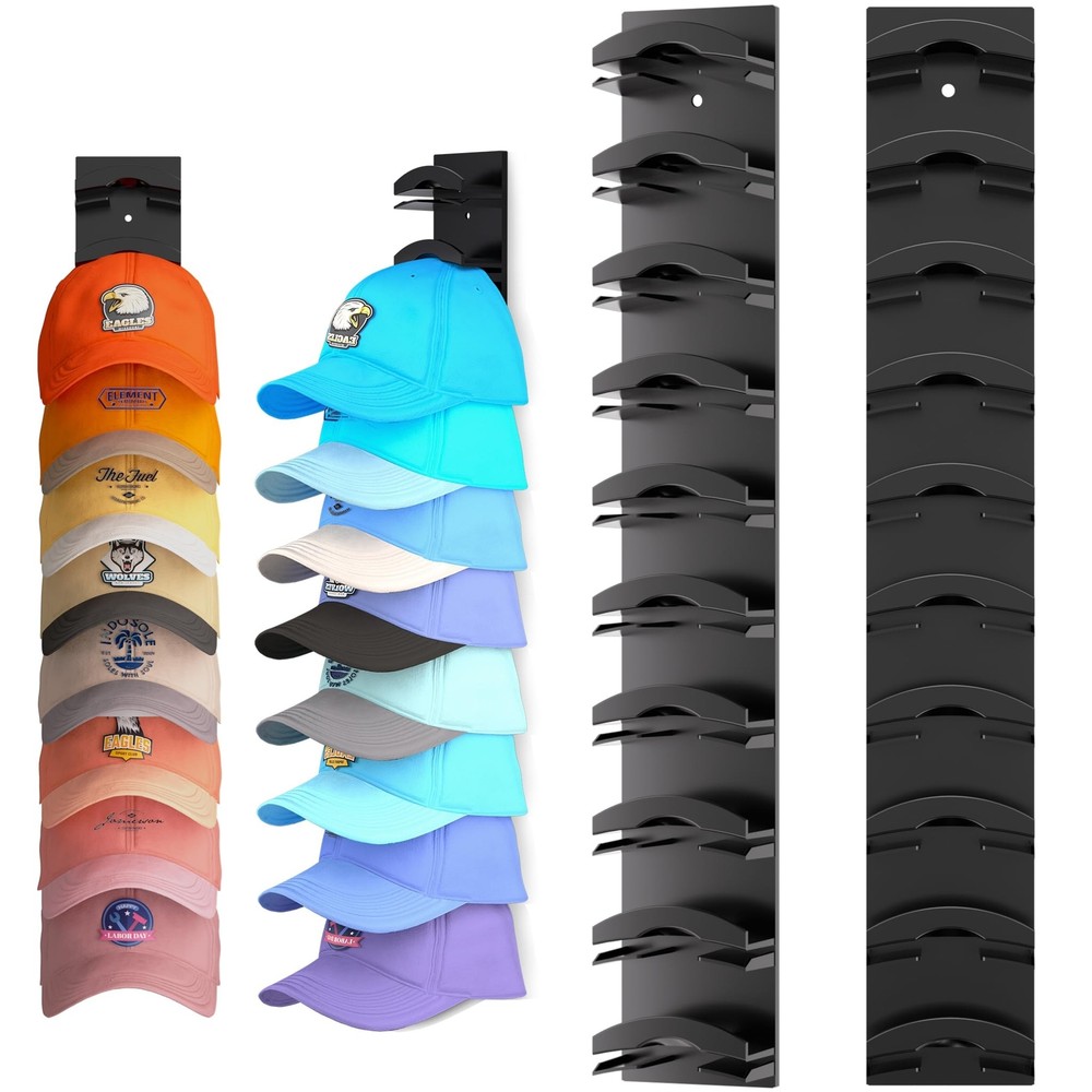 Hat Organizer for Baseball Caps 2Pack, Hat Rack for Wall with Strong Adhesive...