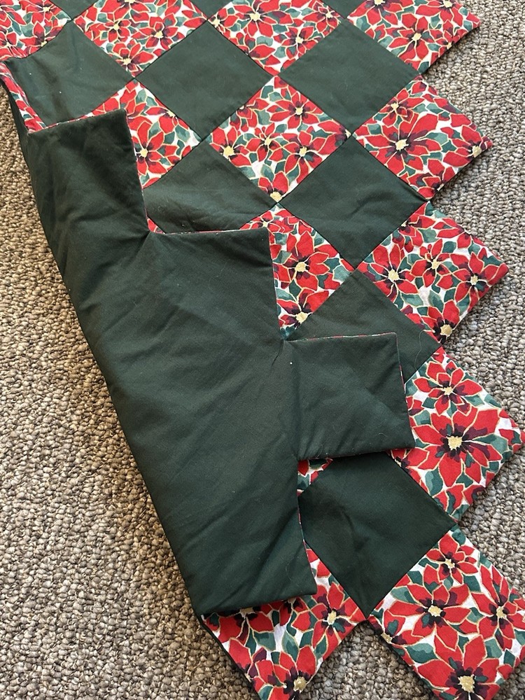 Poinsettia Quilted Table Runner with Same pattern table Topper