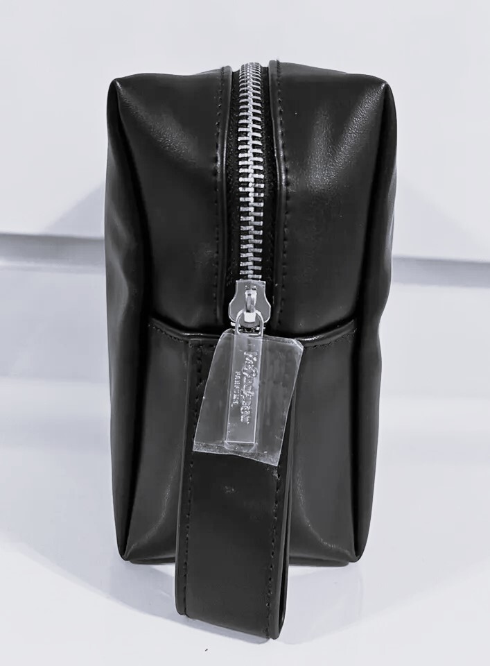 YSL Yves Saint Laurent Black Faux Leather Silver Logo Toiletry Makeup Bag NEW!