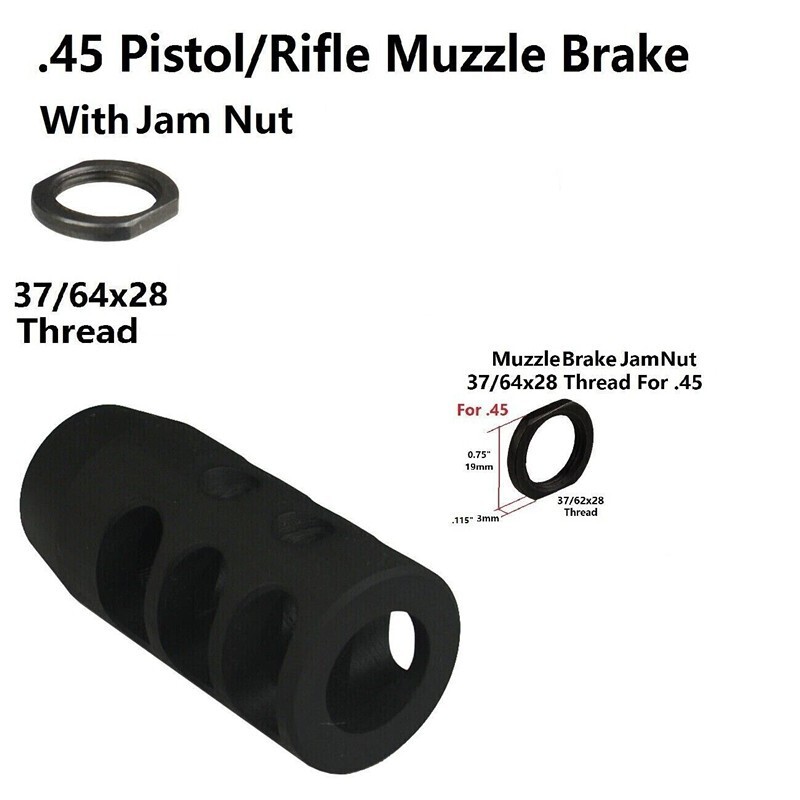 .45 Compact Competition Muzzle Brake .578-28 (37/64x28) Thread With Jam Nut