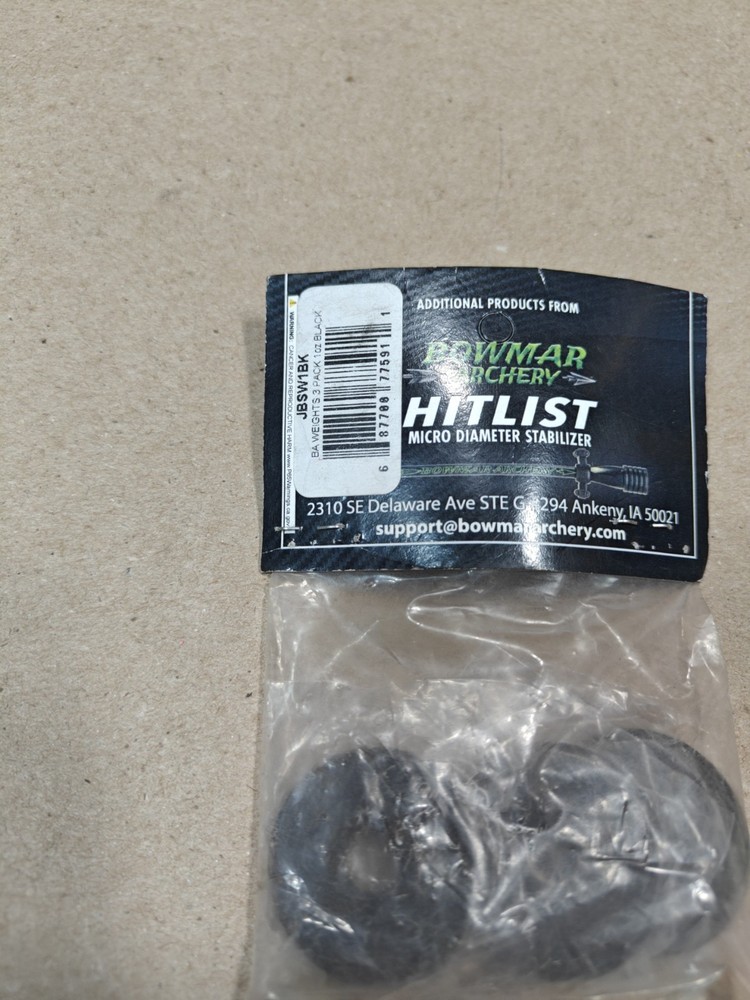 Bowmar Archery Hitlist Micro Diameter Stabilizer BA Weights 3-Pack, 1 Oz., Black