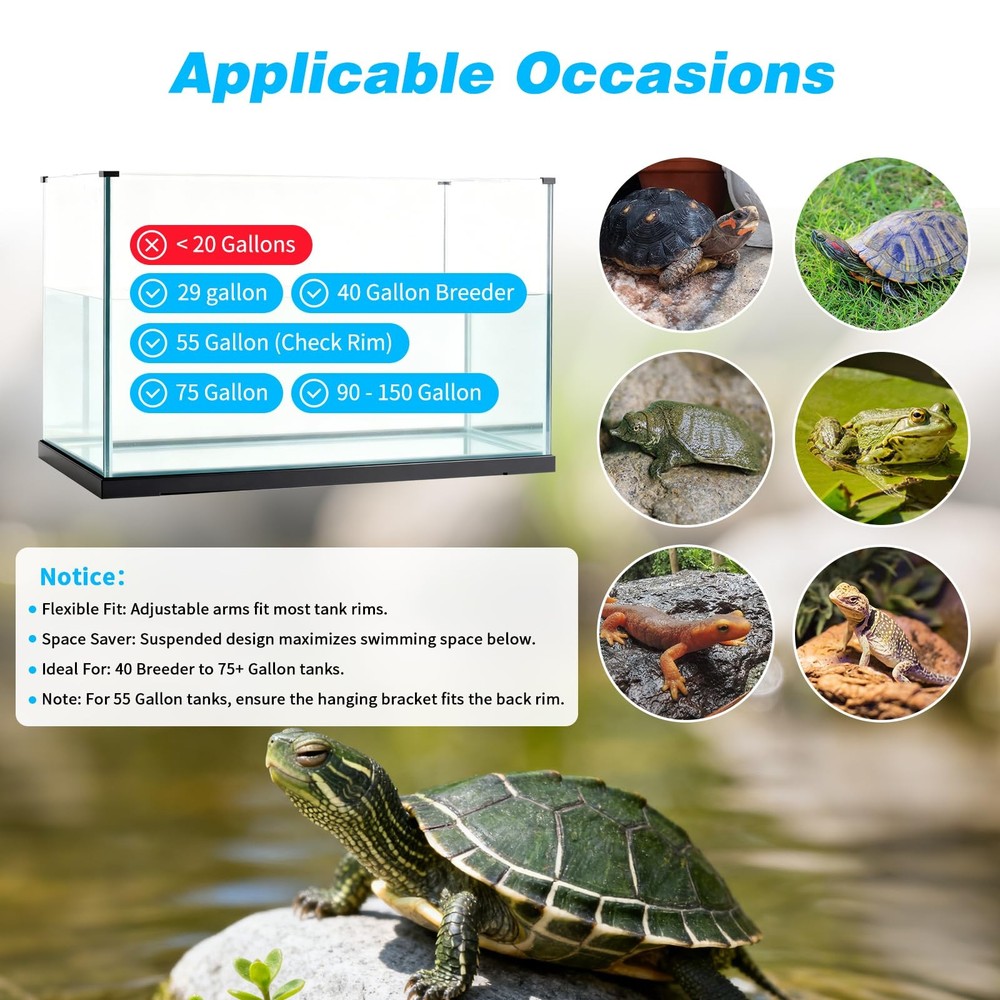 Extra Large Hanging Turtle Basking Platform, 19â€³ Wider Turtle Dock with Ramp