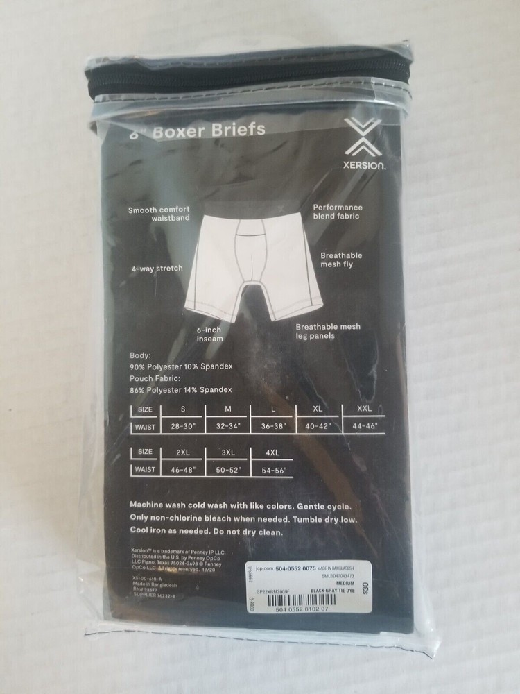 New XERSION Essential Performance Boxer Briefs 3 Pair, Gray, Black, Print LARGE