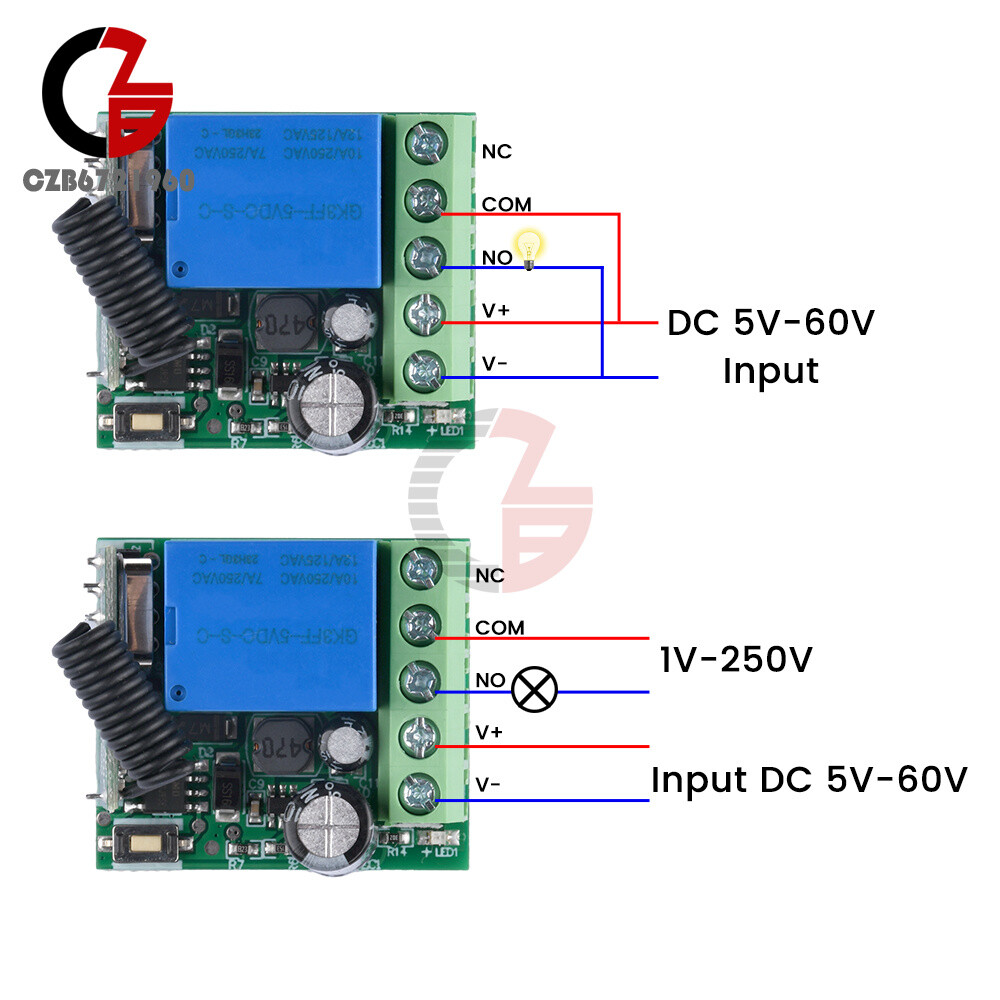 433Mhz 5-60V 1CH Wireless Remote Control Switch Relay Receiver Module with Case