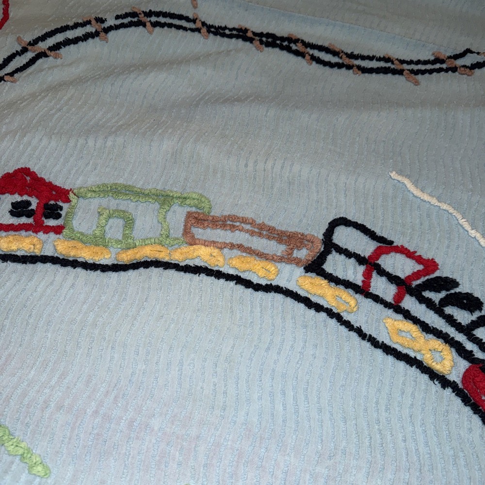 RARE chenille Train Bedspread 72x98