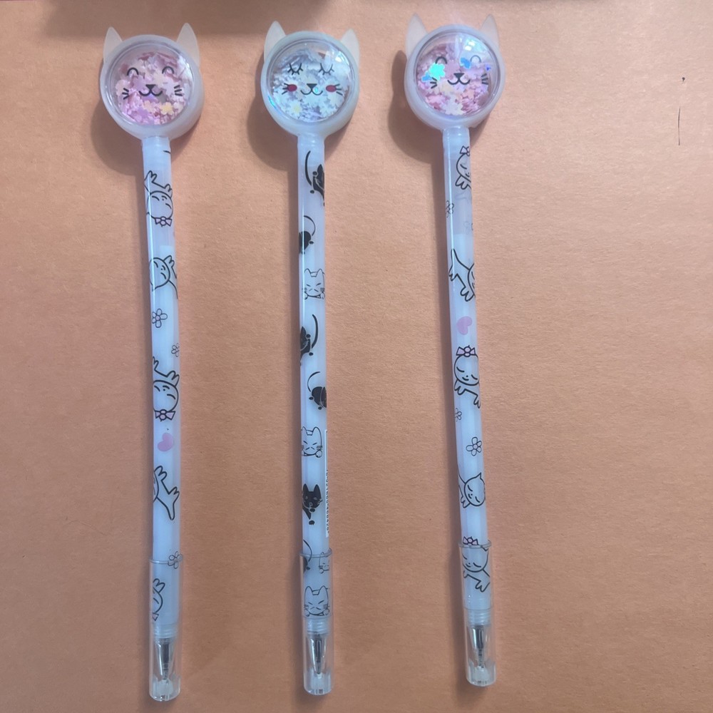3 Kitty Shaped Pens Black Felt Tip