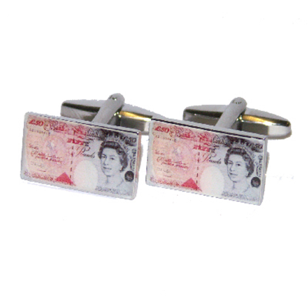 High Quality Rectangular £50 Note Cufflinks