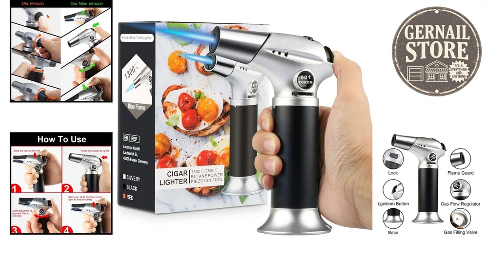 Adjustable Flame Kitchen Blow Torch - Refillable Culinary Torch for Cooking