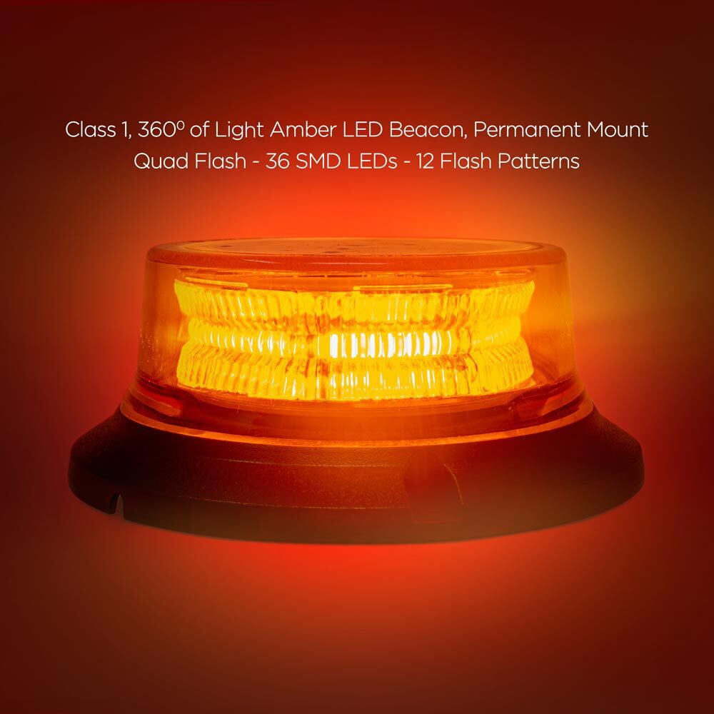 Pro LED Class 1 Amber LED Permanent Mount Warning Light Beacon w/Mirror Bracket