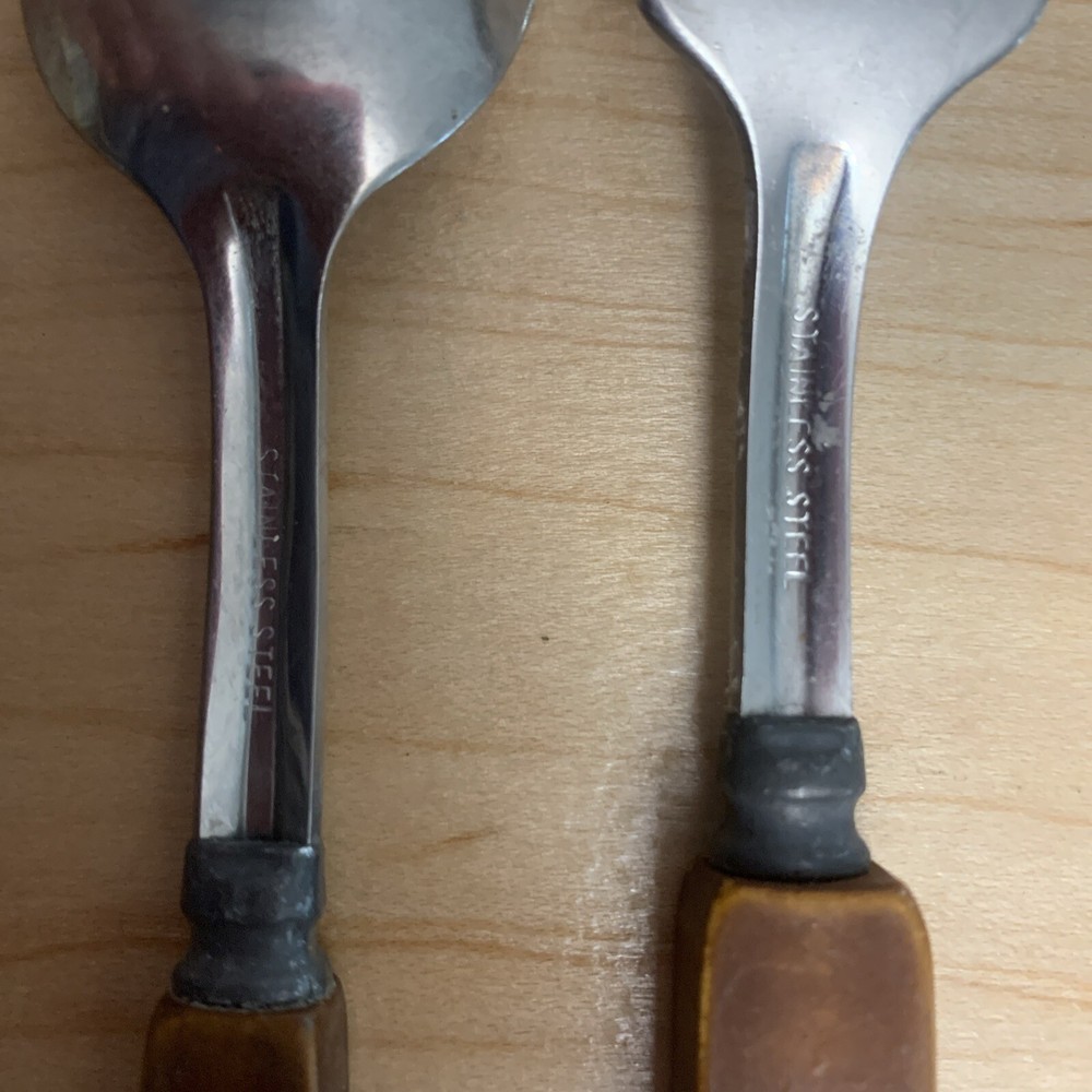 Bakelite Fork And Spoon Stainless Flatware Set Two Tone Brown