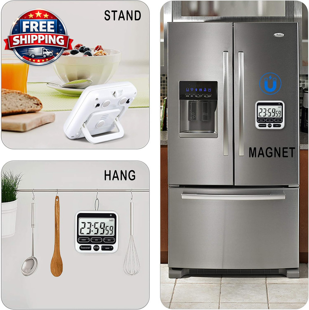 Versatile 12-Hour Digital Kitchen Timer with Mute/Loud Alarm Switch