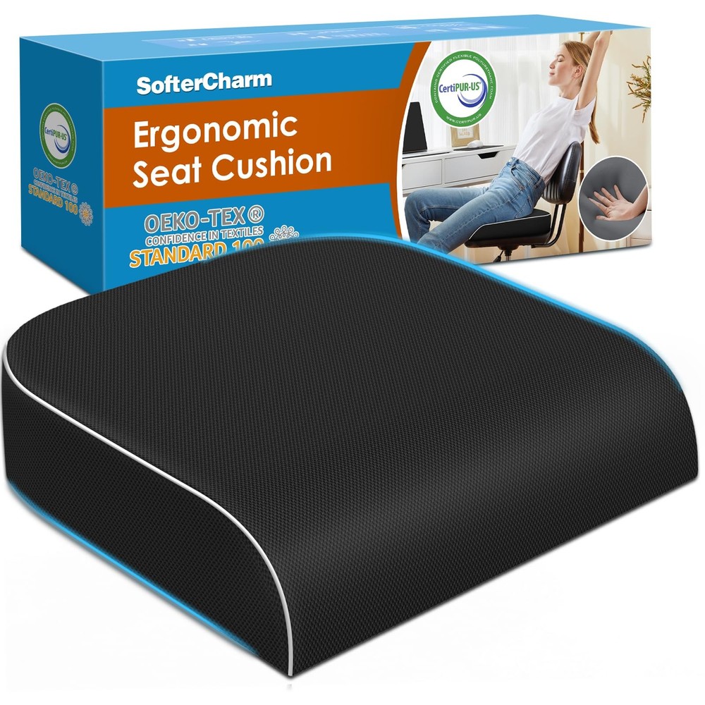 Large Memory Foam Seat Cushion for Office Chair Sciatica Relief