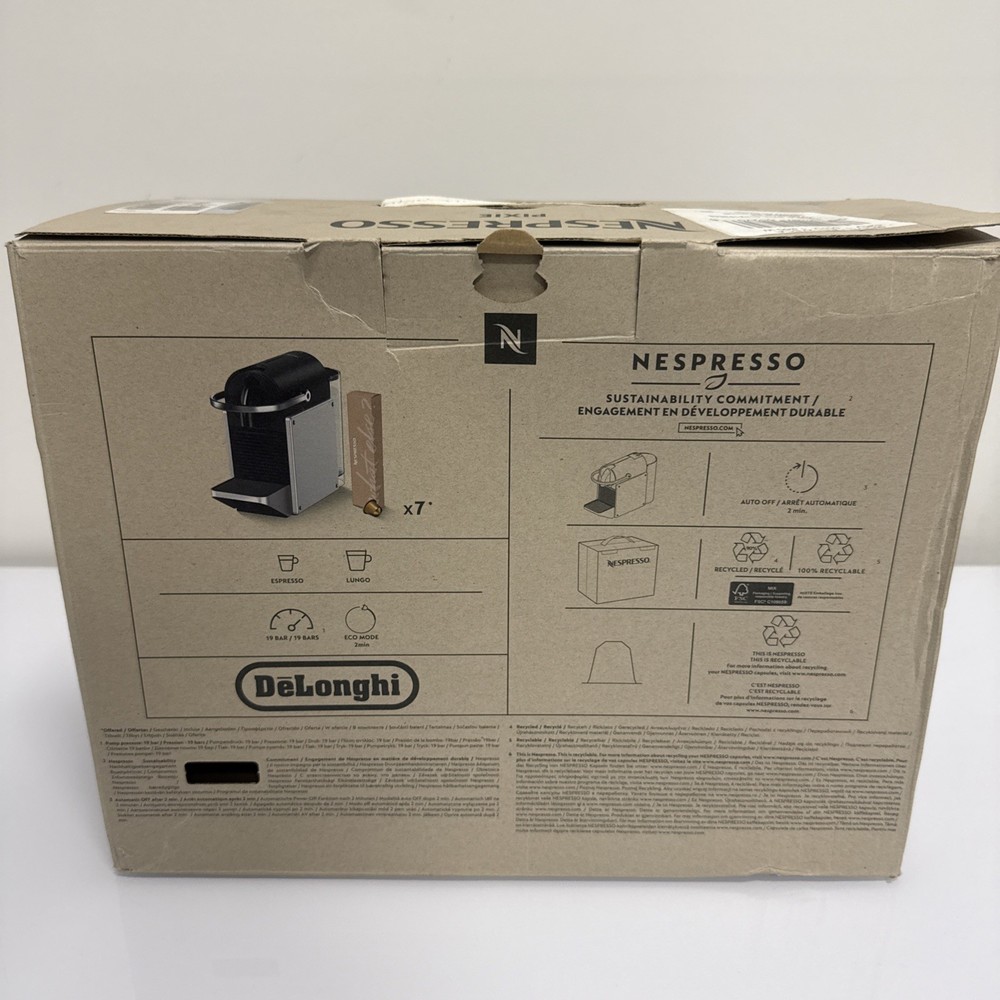 Nespresso Pixie Espresso Capsule Cofee Machine By Delonghi Black Silver