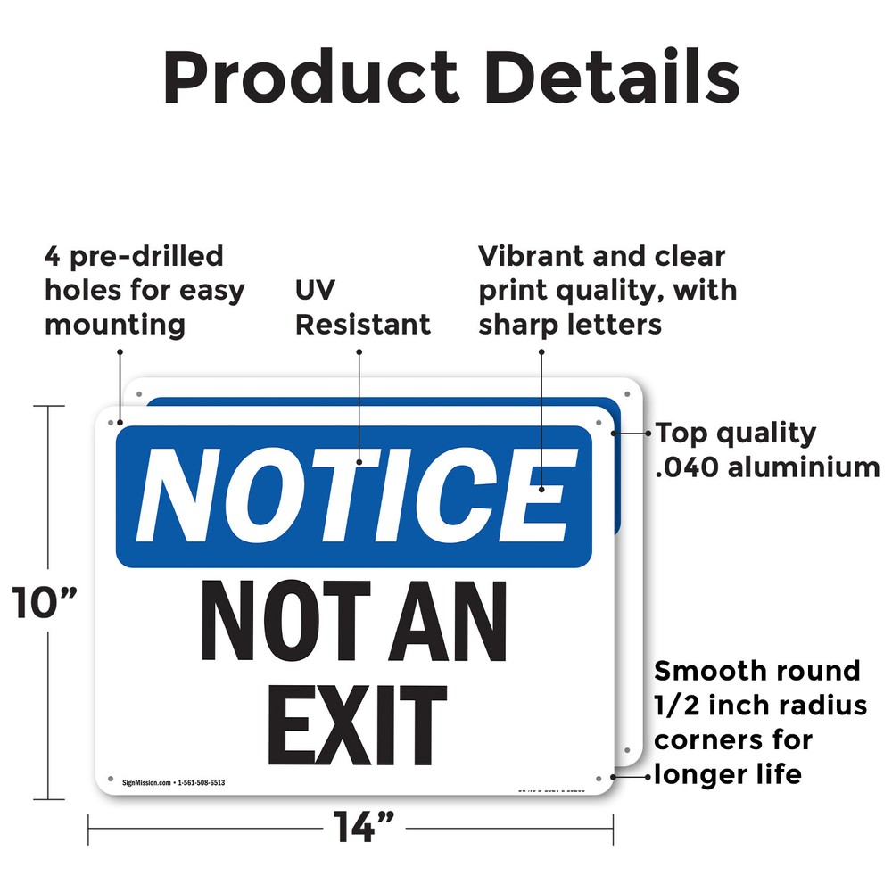 (2 Pack) Not An Exit OSHA Notice Sign Decal Metal Plastic