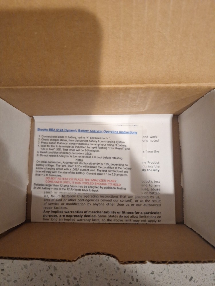 Brooks BBA 612A Battery Analyzer Exit Sign/Emergency