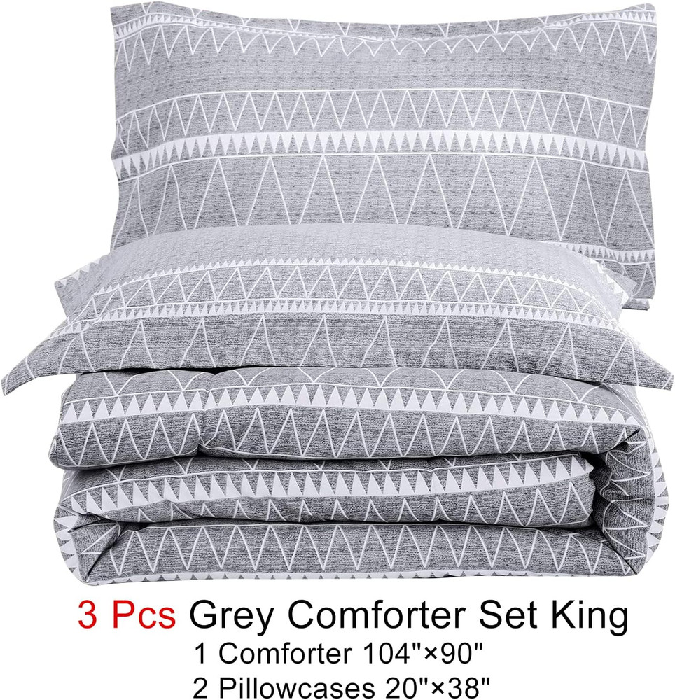Grey Comforter King, Soft Microfiber Reversible Grey Boho down Alternative Comfo