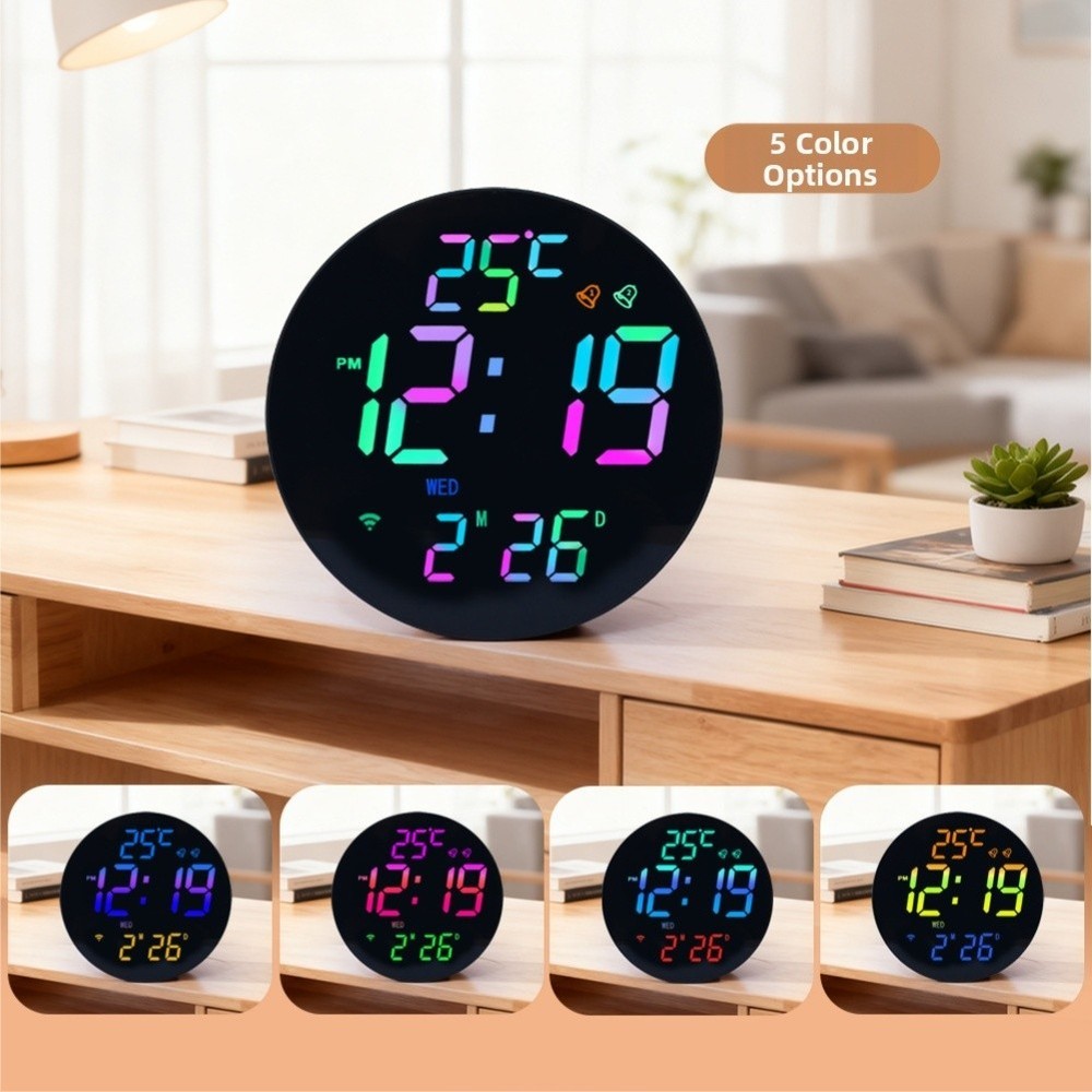 Wireless RGB Wall Clock with Light Sensor and Type C Power Charging Cable