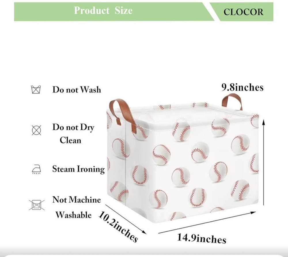 Baseball Rectangular Fabric Tote White with Baseballs Sports Theme
