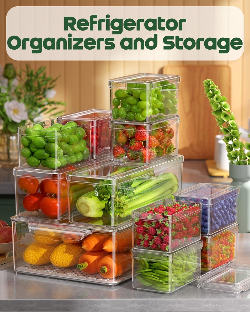 11 Pack Refrigerator Organizers and Storage, Stackable Fridge Organizer Bins,...