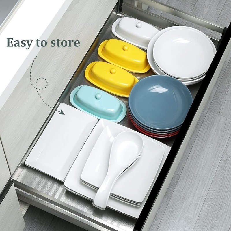 Porcelain Square Plates Multiuse Dinnerware Microwave Dishwasher Safe Set New