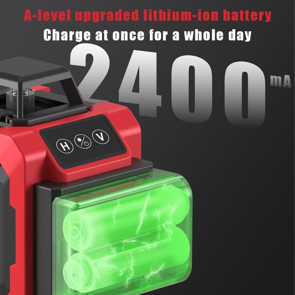 Green Laser Level,4D 16 Lines, 360 Self Leveling w/ Magnetic Bracket,2 Batteries