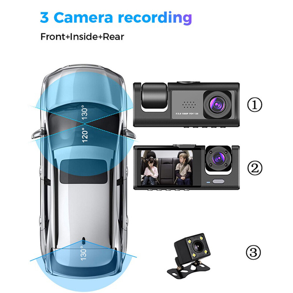 32GB Dash Cam for Car Security Camera Front & Rear & Inside Vehicle Dash Camera