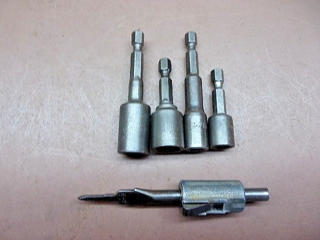 Four (4) Vintage Hex Head Nut Driver Bits Plus Drill w/Countersink Depth Gauge