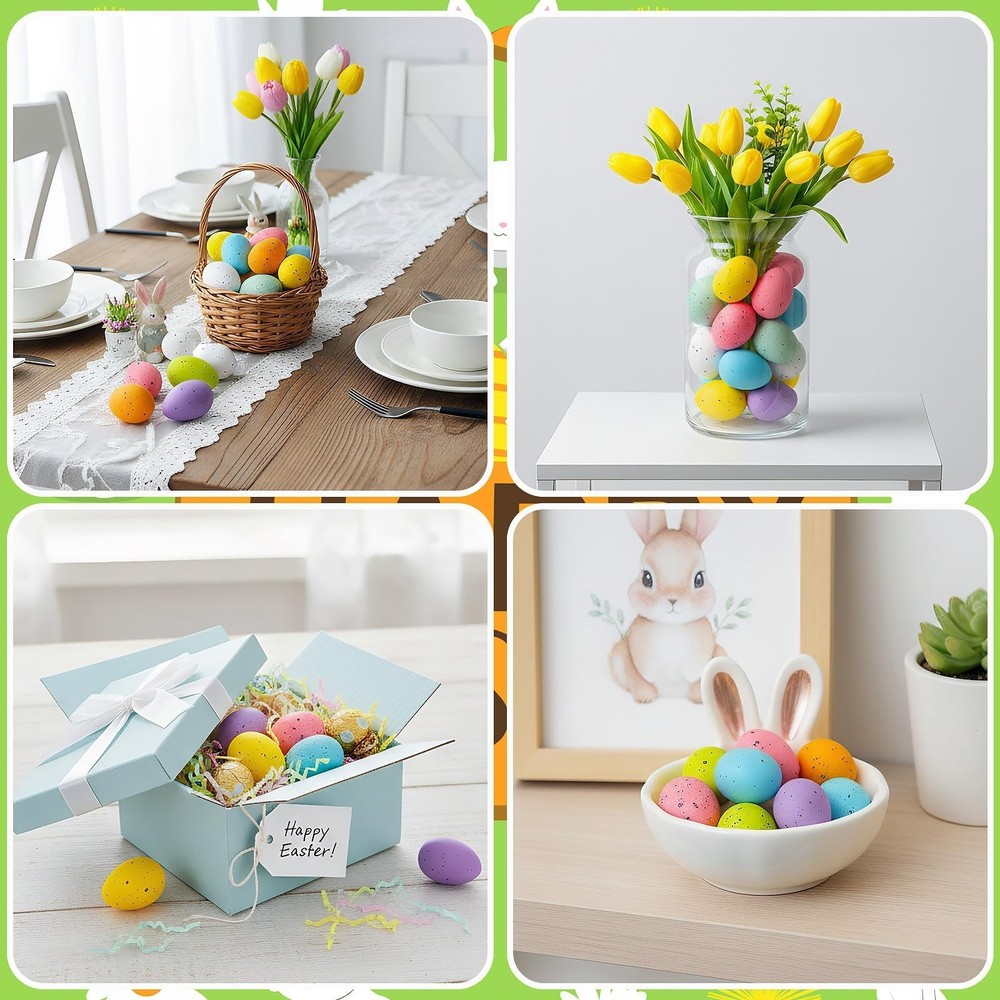 16 Pcs Speckled Easter Eggs,2.4 Inch Plastic Colorful Easter Eggs Table Decor...