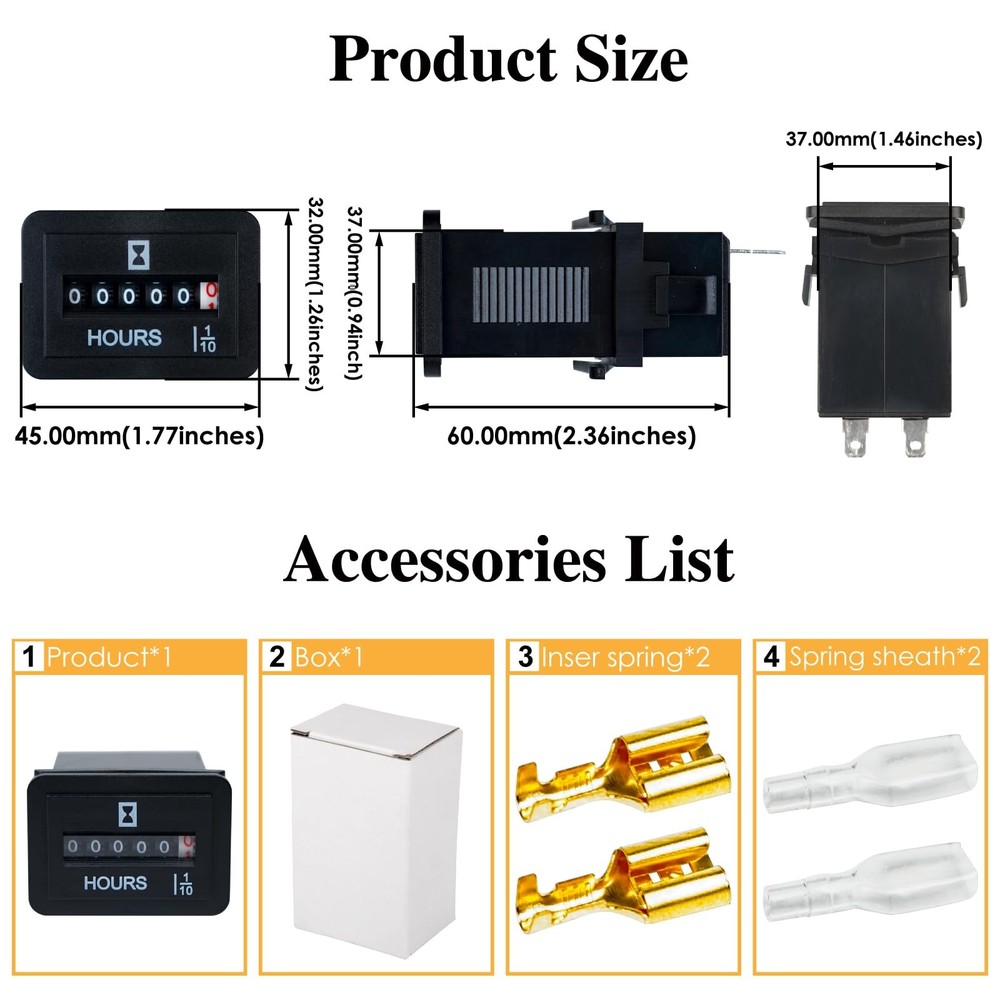 Jayron JR-HM001 Snap in Mechanical Hour Meter Rectangular for DC...