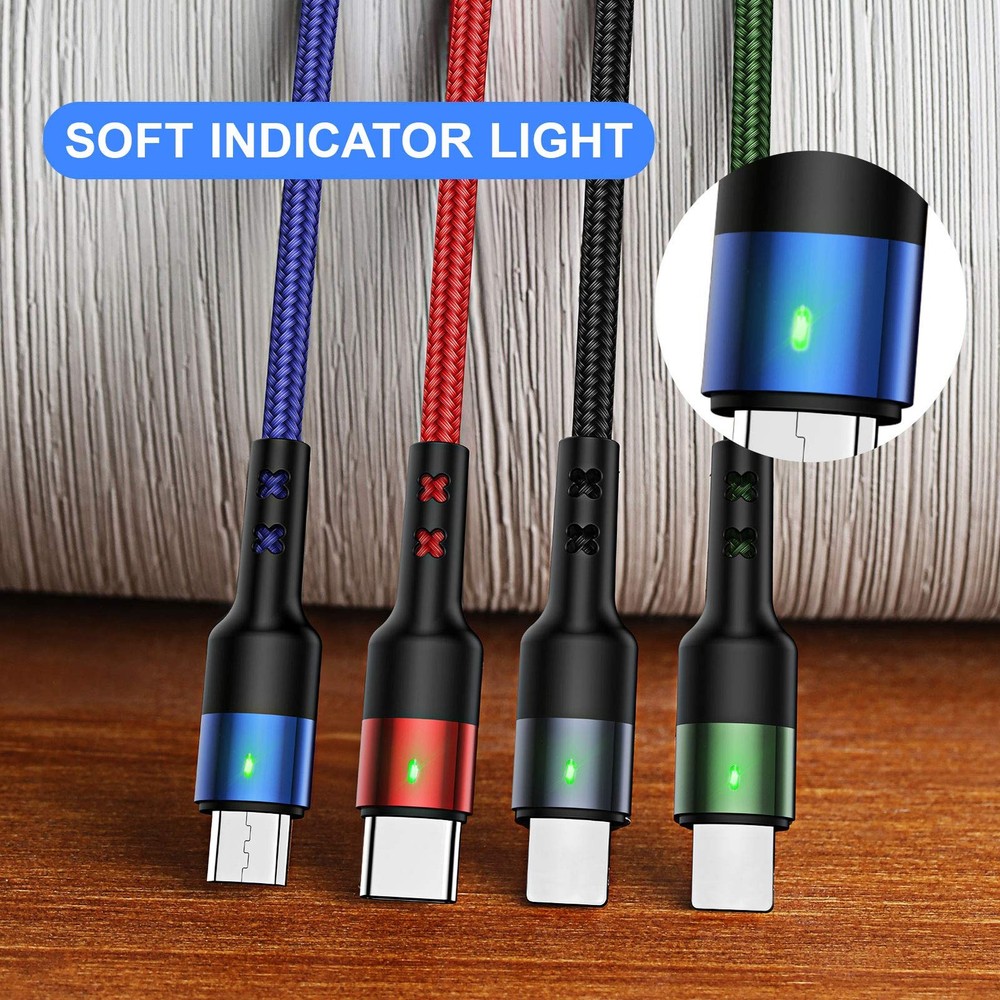 USAMS Multi Charging Cable 2Pack 4FT 4 in 1 Nylon Braided 4ft, Multicolored