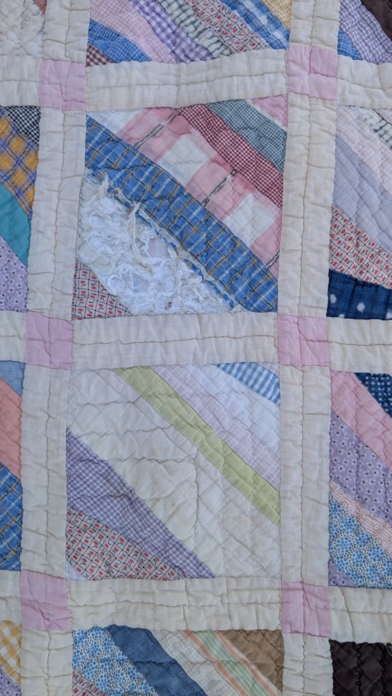 Antique 1920 Patchwork Quilt 64"X78 String Pieced Blocks