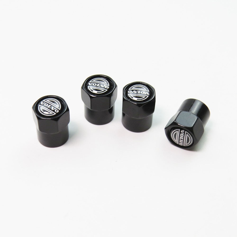 Compatible with Volvo 4Pcs Tire Valve Stem Caps Black Anodized Aluminum