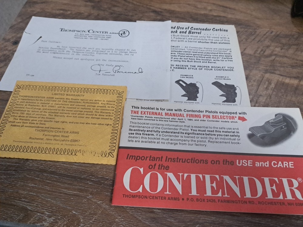 Vtg. TC Contender Manual And Paperwork