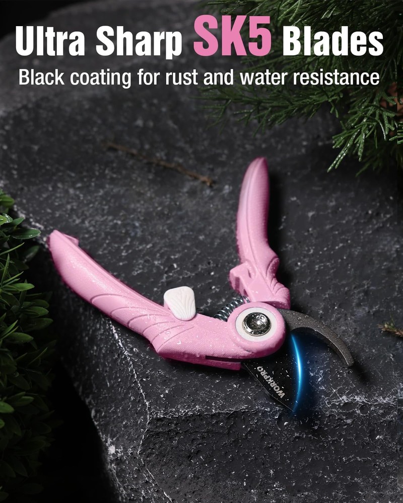 WORKPRO 6.9" Bypass Pruning Shears, Gardening Scissors with Sharp SK5 Pink